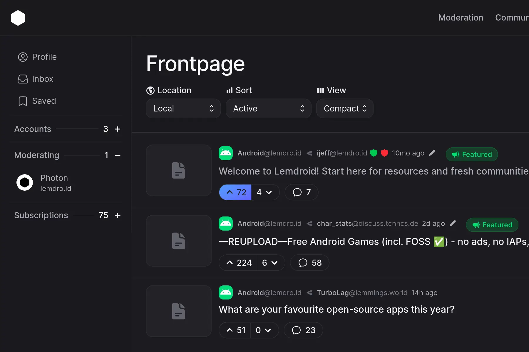 A screenshot of the photon main interface